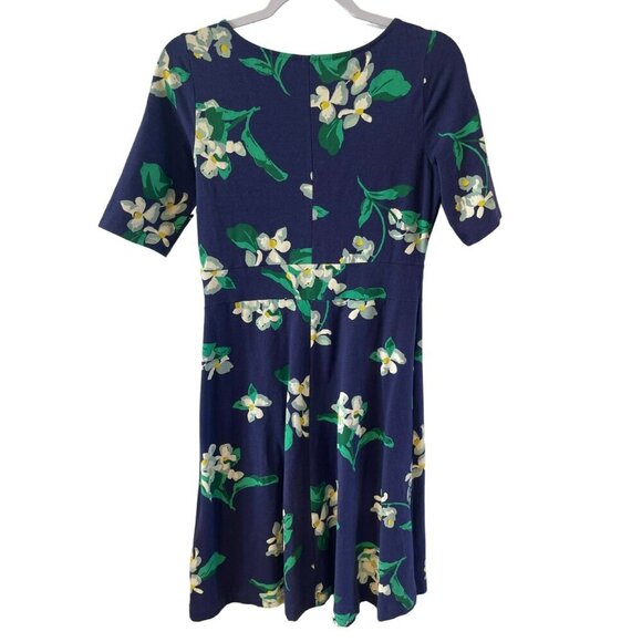Lands End Womens 2-4 Navy Floral Short Sleeve Front Wrap Dress Cotton Blend - Picture 2 of 4
